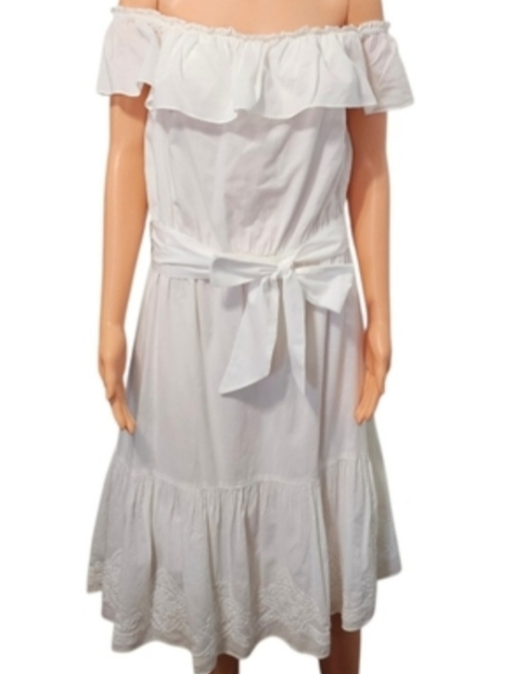 Lauren Ralph Lauren Cotton Off Shoulder Tiered Embroidered Cottagecore Dress 10